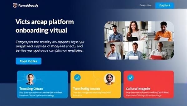 An interactive platform interface featuring virtual onboarding sessions, team-building exercises, and cultural integration activities, illustrating the comprehensive and engaging approach of RemoteReady Onboard in facilitating the remote onboarding process for companies and employees.