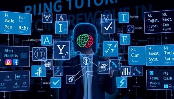 An engaging visual of a person interacting with a holographic language tutor, surrounded by digital screens displaying different alphabets and phrases, symbolizing the fusion of technology and language learning.