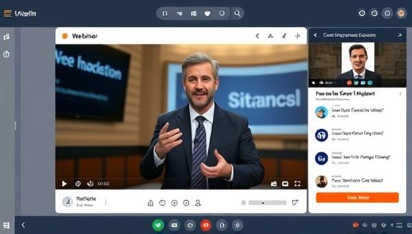 An online webinar platform interface showcasing a financial expert conducting a workshop with interactive polls and Q&A features, surrounded by virtual attendees participating and engaging in the session, creating a dynamic and informative learning environment.