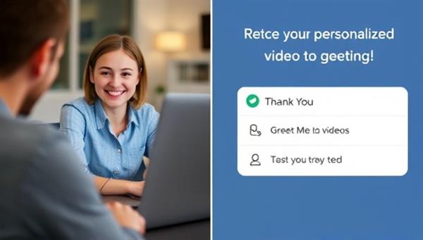 A split-screen image showing a smiling recipient watching a personalized video greeting on a laptop while the sender receives a thank-you message, illustrating the joy and emotional connection created by GreetMe Videos.