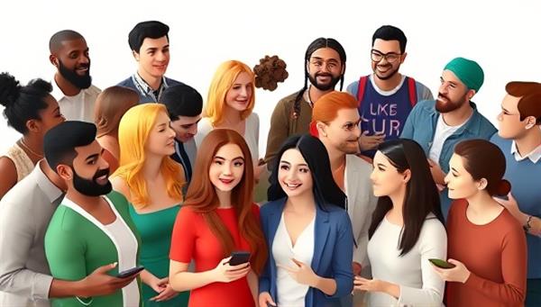 A diverse group of avatars representing different nationalities engaging in a virtual language exchange session, exchanging phrases and cultural insights in a dynamic and friendly environment.