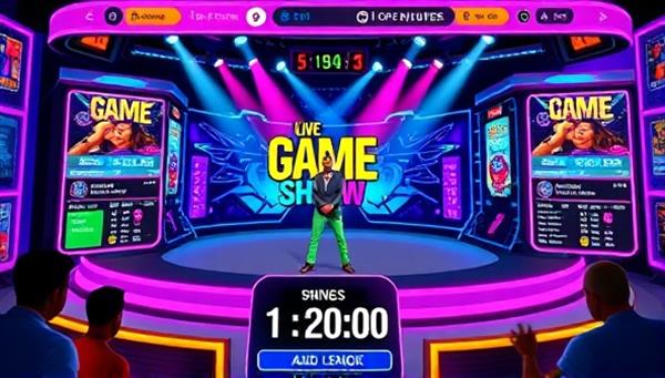 A colorful and dynamic social media interface displaying a live game show in action, featuring interactive elements, viewer comments, and a countdown timer, creating a vibrant and engaging digital gaming experience for participants and viewers alike.