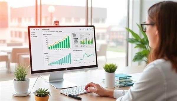 A digital sustainability assessment scenario where a consultant conducts a virtual energy efficiency audit for a company, analyzing data on a computer screen and providing recommendations for sustainable practices, showcasing a proactive approach to environmental conservation and corporate responsibility.