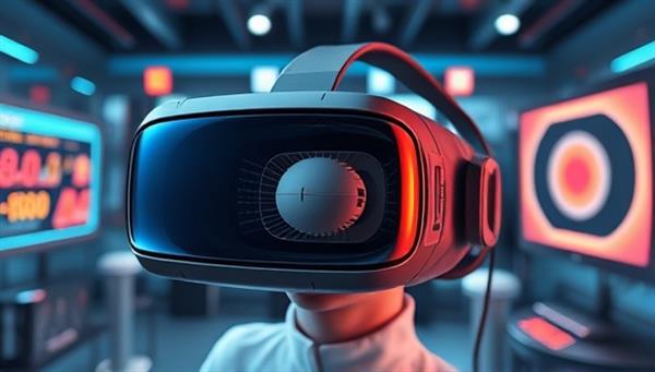 An immersive VR headset displaying a lifelike 3D representation of a product, surrounded by virtual elements that showcase the interactive and engaging experience offered by VirtuVision