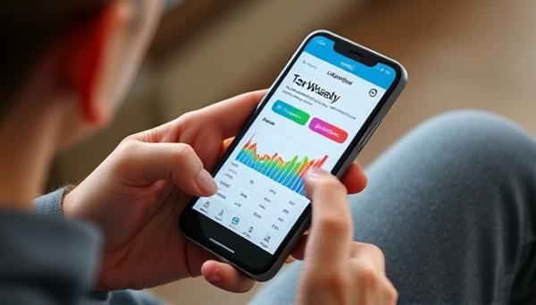 An individual using the TaxWisely app on a smartphone, with colorful graphs and charts indicating potential tax savings, creating a sense of empowerment and financial control for the user.