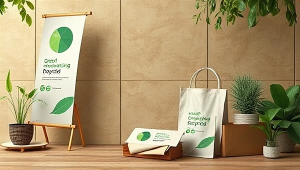An eco-friendly promotional campaign featuring biodegradable banners and recycled paper materials, emphasizing the sustainable and environmentally conscious approach of GreenAdConnect in advertising solutions.