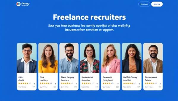 An engaging online platform interface displaying a variety of freelance recruiters with diverse expertise and ratings, emphasizing the choice and flexibility available to businesses seeking recruitment support.