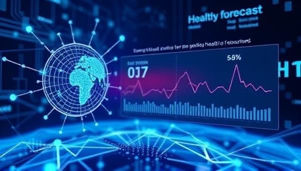 An engaging visualization of AI algorithms processing health data and generating personalized health forecasts for subscribers, showcasing the futuristic and data-driven approach of the service.