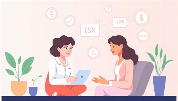 A digital illustration of a therapist and a client engaged in a virtual financial therapy session, with calming colors, symbols of growth and healing, and digital elements representing financial concepts, conveying a blend of emotional support and financial guidance in a virtual setting.