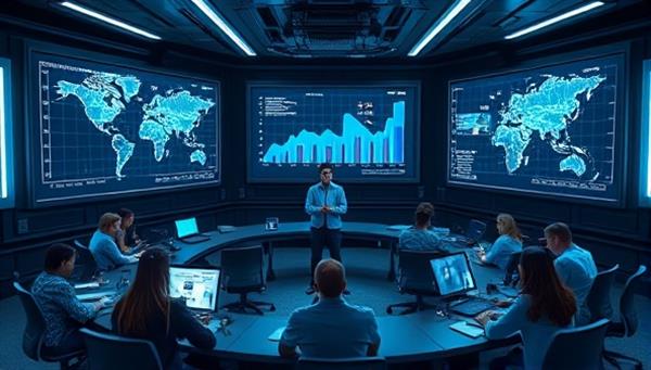 A futuristic digital classroom setting with holographic charts displaying cryptocurrency trends, students interacting virtually from around the world, and a knowledgeable instructor guiding the session, encapsulating the cutting-edge and global nature of CryptoAcademy.