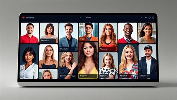 A sleek and modern digital interface displaying a variety of virtual influencers with different styles and interests, symbolizing diversity and choice in influencer marketing.
