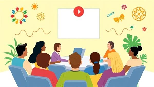 A virtual workshop scenario with diverse avatars engaging in a discussion on inclusivity, surrounded by symbols of diversity and unity, representing a virtual environment conducive to learning and growth in diversity and inclusion practices.