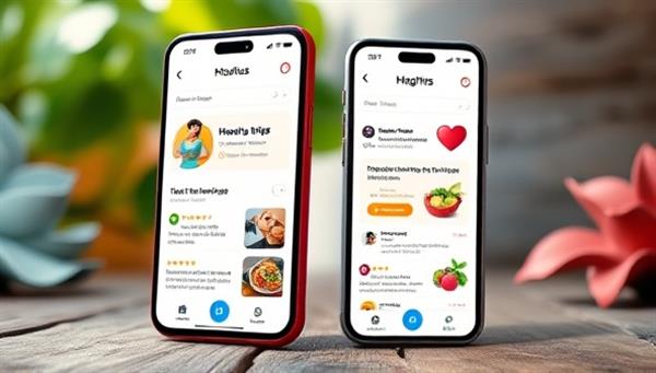An interactive app interface displaying personalized health and wellness recommendations based on user inputs, with vibrant visuals and intuitive navigation, showcasing the user-friendly and engaging nature of the platform.