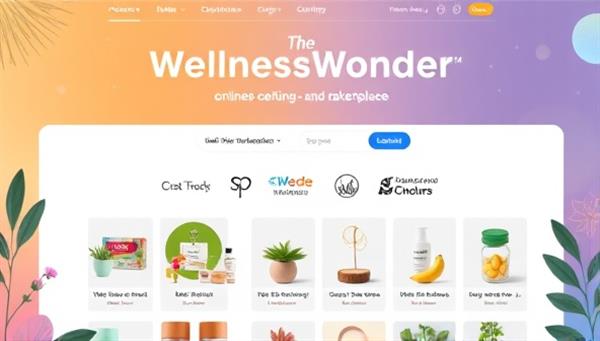 A vibrant and inviting image of the WellnessWonders online marketplace homepage, featuring a curated selection of wellness products, services, and experiences, displayed in an aesthetically pleasing layout with soothing colors, natural elements, and wellness symbols, inviting visitors to explore and discover holistic well-being offerings.
