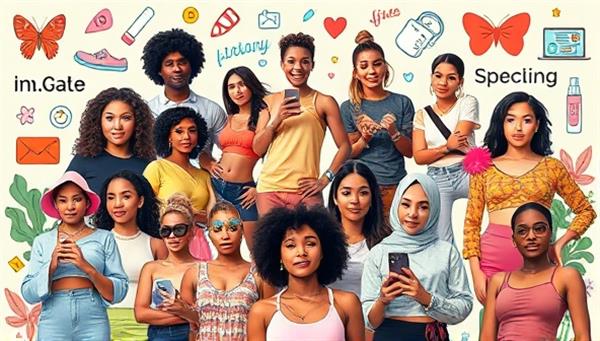 A vibrant collage of diverse micro-influencers representing various niche markets, surrounded by thematic elements related to fashion, fitness, beauty, and technology, capturing the essence of niche influence and diversity within the marketplace.