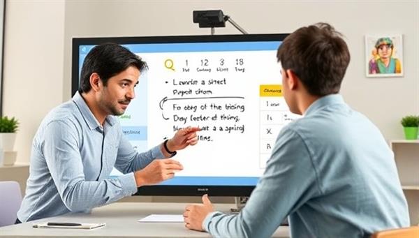 An image of a virtual tutoring session on the SmartTutor Connect platform, showing a tutor explaining a complex concept to a student using interactive tools and digital resources, with a virtual whiteboard and educational materials displayed on the screen, creating an engaging and dynamic learning environment.