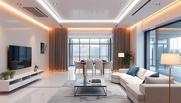 An elegantly designed smart home interior showcasing seamlessly integrated smart devices, voice-controlled assistants, and automated systems, creating a futuristic and convenient living environment that harmonizes technology with comfort.