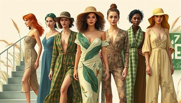 An artistic digital representation of sustainable fashion, featuring eco-friendly fabrics, nature-inspired motifs, and earth tones in a stylish and contemporary fashion collection, symbolizing the fusion of fashion and sustainability in a visually compelling manner.