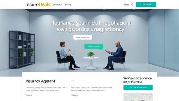 An engaging website interface displaying a virtual negotiation room with insurance providers and clients engaging in discussions, exchanging offers, and finalizing insurance agreements, symbolizing transparency, collaboration, and savings through InsureDeal