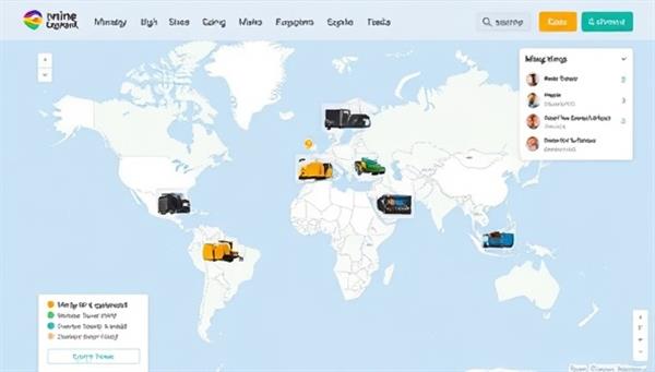 An interactive platform interface displaying a map with various mining equipment icons available for sharing or rental, accompanied by user reviews and ratings, illustrating the seamless and efficient process of equipment sharing through MineShare Network.