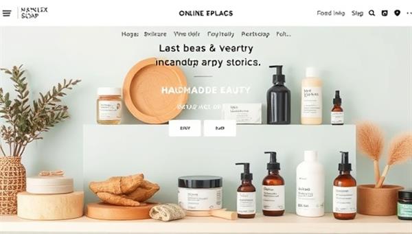 An online marketplace interface showcasing a variety of locally crafted beauty products, including handmade soaps, organic skincare items, and artisanal makeup products, presented in a visually appealing and community-focused platform.