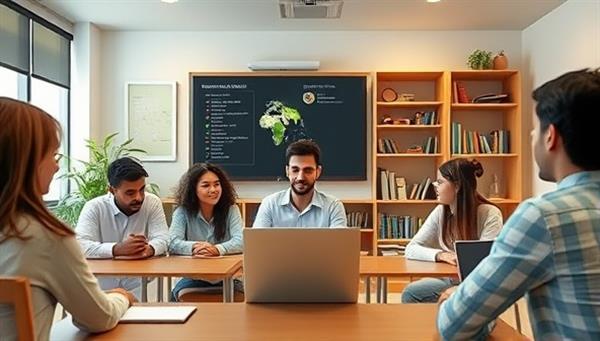 An immersive virtual language classroom setting with diverse students participating in an online language lesson, cultural exchange activities, and digital language resources, illustrating the essence of online language coaching and cultural training.