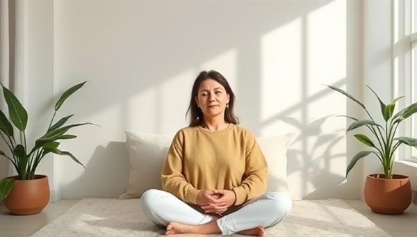 A serene and calming online coaching session with a coach guiding a client through relaxation exercises, deep breathing techniques, and mindfulness practices in a virtual setting that promotes emotional well-being and self-discovery.