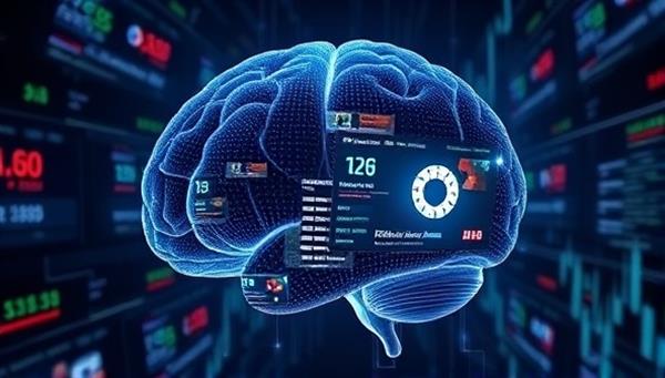 An artistic representation of a digital brain analyzing sports data with multiple screens displaying betting odds and predictions, symbolizing the advanced technology and data-driven approach of SmartBet Advisor in sports betting recommendations.