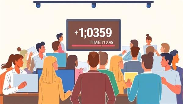 An engaging digital illustration of a diverse group of people participating in an online property auction, with bidding paddles on their screens and a countdown timer, showcasing the excitement and competitiveness of the platform.