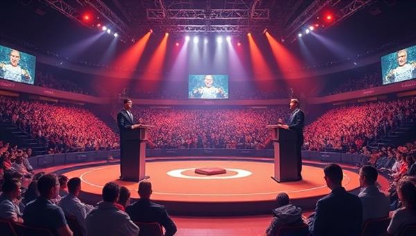 An imaginative digital arena setting with virtual writing podiums, AI judges, and cheering crowds of virtual avatars, creating a dynamic and competitive atmosphere for writers to showcase their skills and creativity, symbolizing the fusion of technology and storytelling prowess.