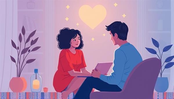 An emotional digital illustration of a therapist providing virtual counseling to a client in a calming and supportive virtual environment, with symbolic elements of healing and connection surrounding them, creating a safe and nurturing space for mental health support.