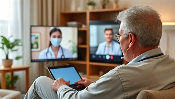 A patient having a virtual consultation with a healthcare provider through a secure telemedicine platform, displaying professionalism and convenience in accessing medical services from home.