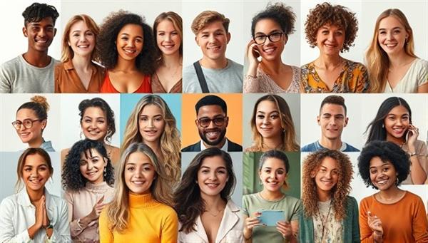 An artistic collage featuring diverse micro-influencers from different niche markets, each representing a unique brand partnership and conveying authenticity and connection with their audiences.