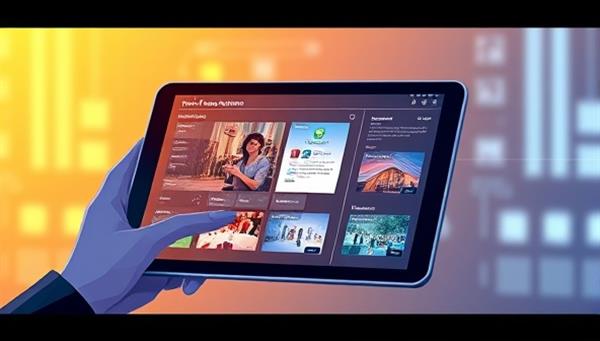 A futuristic and sleek digital illustration showcasing a virtual event planning assistant interacting with a user on a tablet screen, displaying event venues, decoration options, and vendor suggestions, creating a seamless and efficient event planning experience.