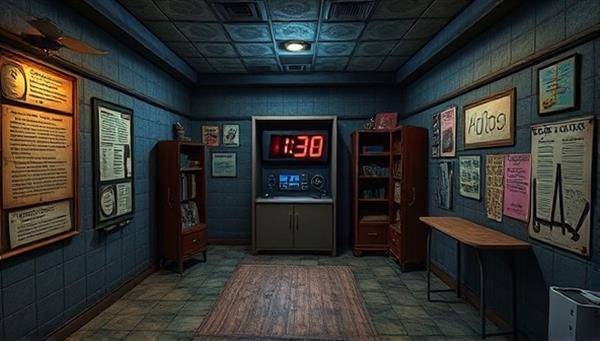 An intricate digital escape room setting with hidden clues, interactive puzzles, and a countdown timer, showcasing the immersive and challenging nature of the virtual adventures.