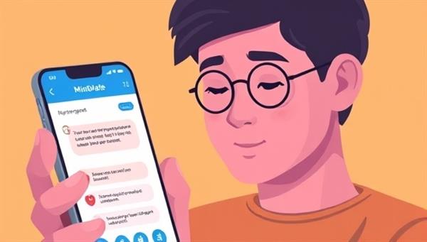 An emotive image of a person engaging with the MindMate Chatbot on a smartphone, with supportive messages and mental wellness resources displayed on the screen, conveying a sense of comfort and understanding in seeking help for mental health issues.