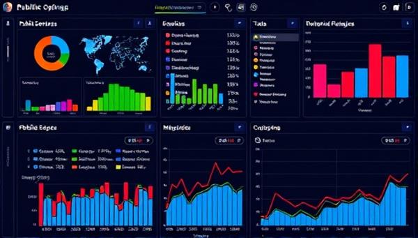 A digital interface displaying colorful data visualizations and charts representing public opinion poll results, with diverse demographic groups and trend lines, symbolizing a comprehensive and insightful analysis of public sentiment.