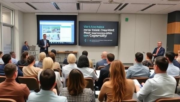 A virtual seminar scene with a diverse group of participants engaging in discussions and presentations about real estate investment opportunities, showcasing a dynamic and interactive learning environment.