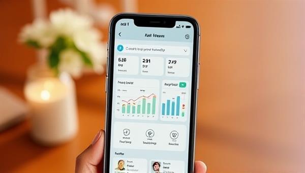 An app screenshot showing a simplified dashboard with senior health data, medication reminders, emergency buttons, and family communication features, set against a warm, comforting background, conveying reassurance and reliability.