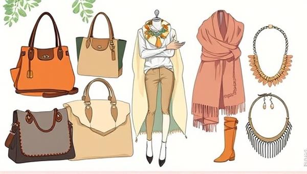 A chic digital illustration featuring a diverse range of sustainable fashion accessories, including upcycled handbags, organic cotton scarves, and recycled metal jewelry, displayed in a stylish setting, highlighting the fusion of sustainability and fashion-forward design.