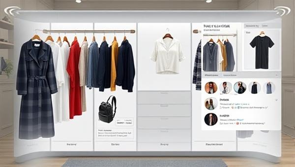 An AI-powered virtual closet displaying digital clothing selections with personalized style recommendations for different user profiles, showcasing the convenience and customization of the service.