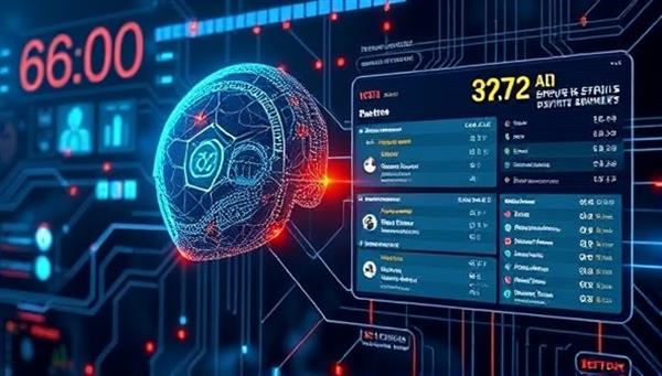 An artistic representation of a futuristic AI system analyzing sports data in real-time and generating betting recommendations, with a digital interface displaying predictive insights and betting suggestions, highlighting the cutting-edge technology and innovation of AI-powered sports betting advice.