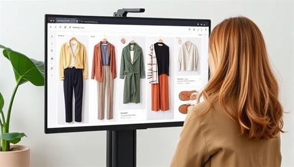 An image of a virtual stylist showcasing a curated selection of outfits and accessories on a digital style board during a virtual consultation with a client, highlighting the personalized and interactive nature of the styling service.