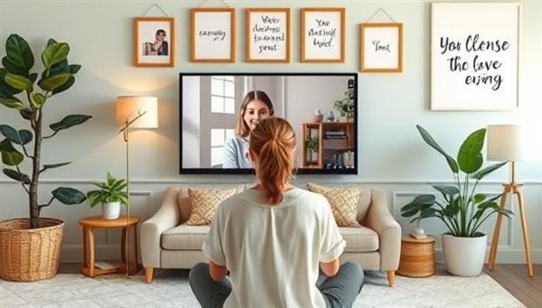 A virtual therapy session scene with a licensed therapist providing emotional support and guidance to a client through a video call, surrounded by calming decor elements, wellness tools, and positive affirmations, creating a safe and nurturing environment for mental health healing and growth.