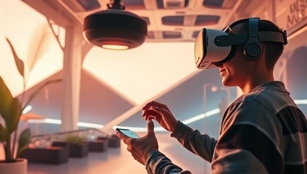 An immersive virtual reality environment with a user interacting with a virtual product placed naturally within the scene, blending seamlessly into the digital world and creating a memorable brand experience.