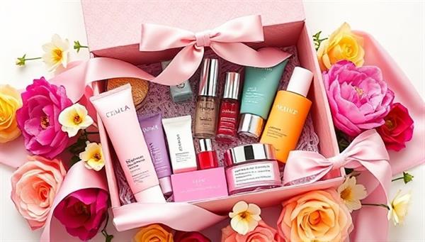 An elegantly designed beauty subscription box filled with an array of colorful beauty products, surrounded by fresh flowers and a luxurious silk ribbon, evoking a sense of indulgence and personalized beauty experiences.
