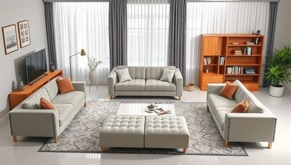 An image featuring a living room setup with modular furniture pieces that can be easily rearranged and transformed to create different layouts, demonstrating the flexibility and adaptability of modular furnishings in contemporary living spaces.