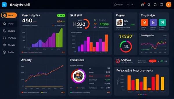 An informative image illustrating a detailed gaming performance analytics dashboard, showing visual graphs, charts, and statistics depicting a player