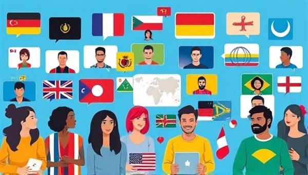 An interactive language learning environment featuring users from diverse cultural backgrounds engaging in virtual language exchange activities, symbolizing the vibrant and inclusive community fostered by LingoConnect