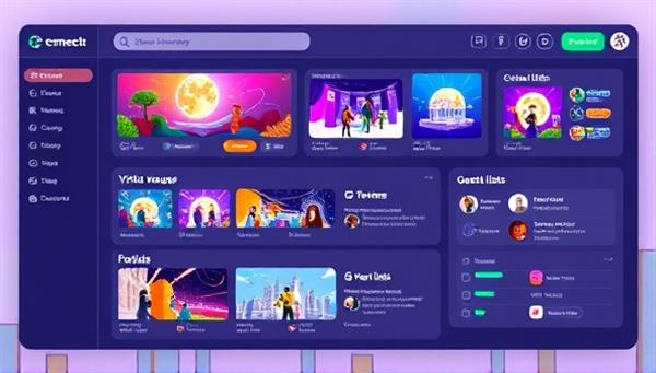 A dynamic event planning dashboard illustration with avatars exploring event themes, selecting virtual venues, managing guest lists, and coordinating event logistics, showcasing the versatility and creativity of event planning possibilities at EventSphere Connect.